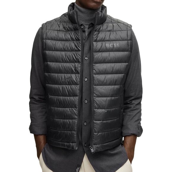 Hugo Boss Men's BOSS Calano Vest Lightweight Zip Up Quilted Puffer Pockets Black - Picture 1 of 7